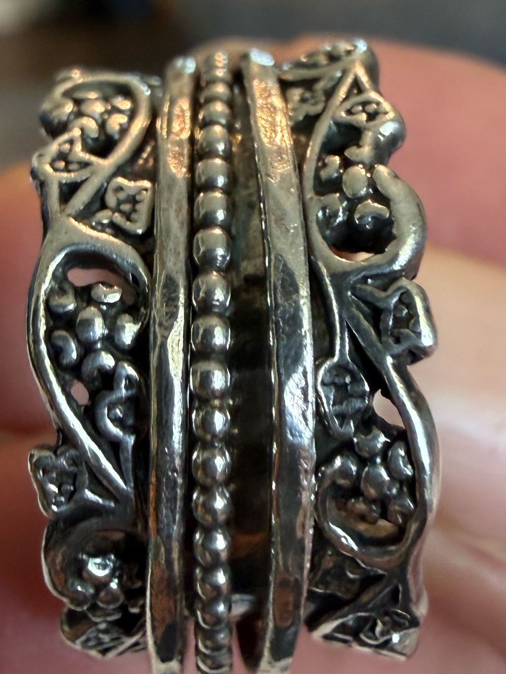 OR PAZ PZ 925 Sterling Silver Floral Beaded Band Ring Vintage Israel Sz 7